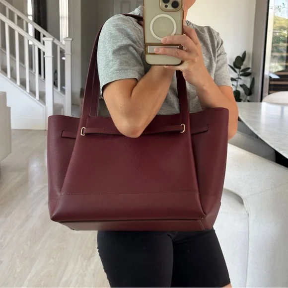 Michael Kors Deep Red Burgandy Tote with Gold Accents - Picture 4 of 6